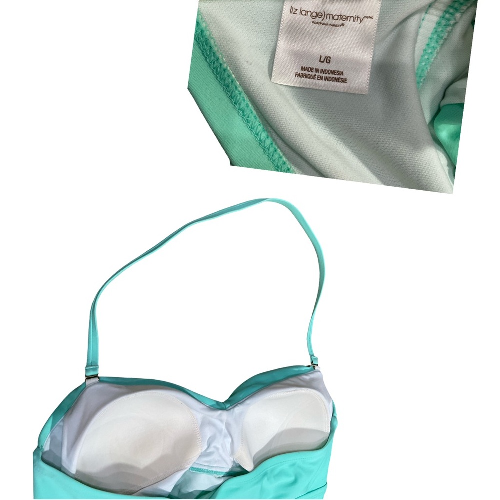 Liz Lange Maternity Aqua Twist Bandeau Halter Tankini Top Large EUC - Picture 7 of 10